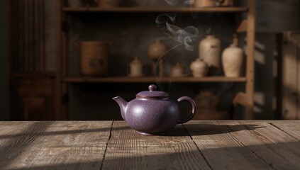 Purple sand teapot crafted from natural materials, highlighting artisanal pottery techniques, World Pottery Day