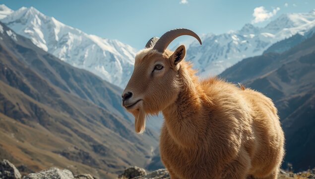 Kashmir goats resting amidst the snowy Zanskar mountains, livestock management