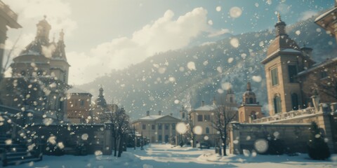 Snow accumulation on centuries-old architecture and religious structures in Montegnacco and Cassacco, winter weather