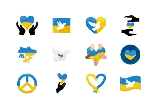 Blue And Yellow Ukraine No War Campaign Illustrations Set