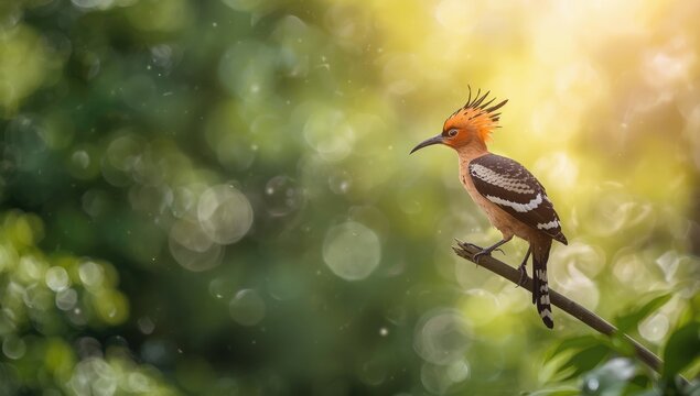 Hoopoe bird with bangs in a summer setting, focusing on avian plumage and seasonal warmth, World Bird Day