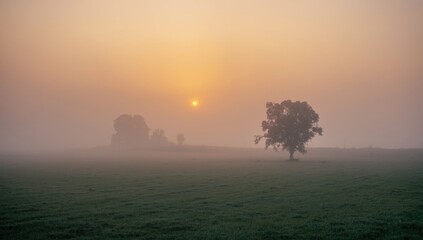 Rural Indian landscape during winter dawn with thick fog, highlighting seasonal weather patterns