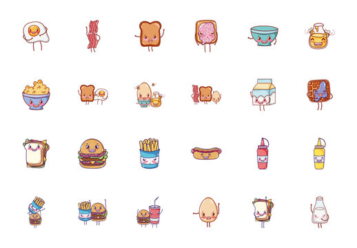 Colorful Breakfast Food Icons Set
