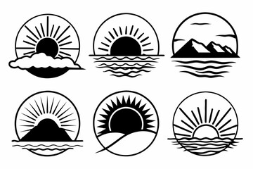 Minimalist Sun and Nature Landscape Icons Set