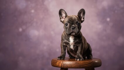 Small French Bulldog puppy perched on a stool, illustrating urban pet setting for animal care