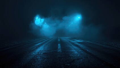 Night scene with artificial lighting and smoke, reflective wet concrete streets emphasizing night visibility, safety lighting focus