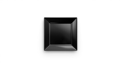 Plain black square ceramic dish on white surface, suitable for culinary serving or product photography