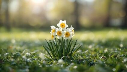 Springtime narcissus in a park setting, highlighting seasonal flowering