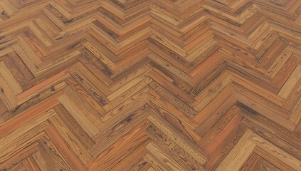Chevron pattern wooden flooring with aged finish, highlighting traditional craftsmanship in interior spaces, Earth Day