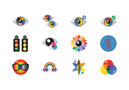 Colorful Blindness Eyes Vision Sight Medical Health Illustrations Set
