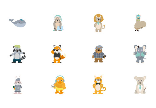 Colorful Animal Dressed Icons Set