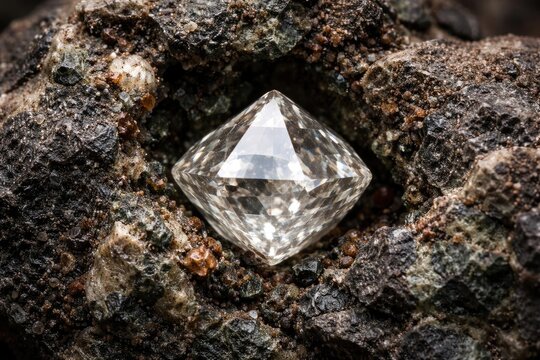 Natural diamond trapped inside kimberlite geological matrix