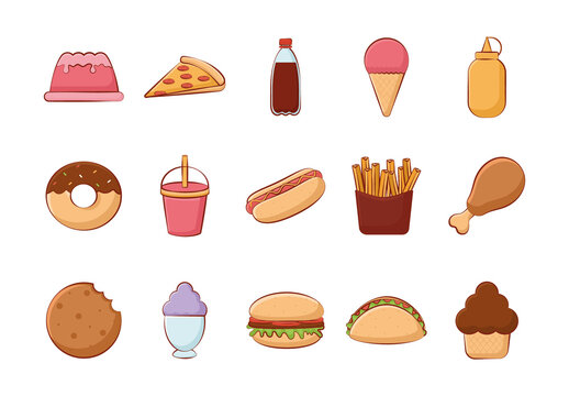 Colorful Fast Food Illustrations Set