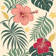 Aloha hibiscus flower Hawaiian tropical seamless pattern. nature floral abstract back ground. © art vector