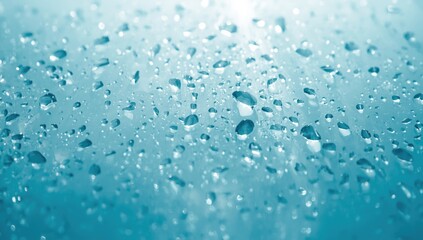 Close-up of vibrant blue water droplets on a smooth surface, used as a background for health or hydration layouts
