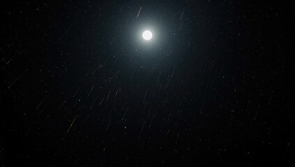 Luminous moon with meteor showers across a star-filled sky, illustrating astronomical phenomena at night