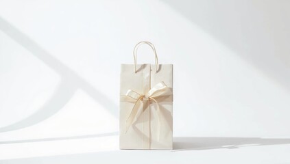 Paper bag with ribbon and love sign, used for wrapping gifts and enhancing visual appeal, packaging materials