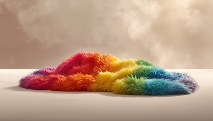 Dyed rainbow sheepskin used in artisanal products or upholstery, highlighting natural materials
