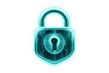 Digital glowing padlock icon symbolizing cybersecurity, data protection, and online privacy with a transparent background