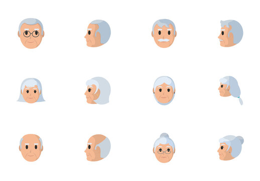 Colorful Old People Head Icons Set
