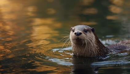 Close-up of Lutra lutra, a river-dwelling water animal, highlighting predator traits in freshwater ecosystems, environmental preservation