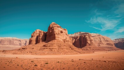 Fototapeta premium Eroded rock formation in the red rose city, Petra, illustrating natural landscape preservation, Earth Day