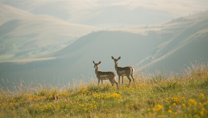 Deer grazing in a rural landscape in Bonnievale, South Africa, focusing on animal behavior