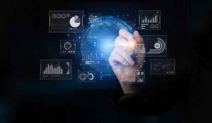 Real-time global data analytics dashboard visualizing insights from interconnected systems for decision-making, business analytics, and digital transformation Latch