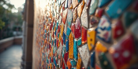 Fototapeta premium Colorful mosaic tile arrangement serving as a decorative background for graphic design projects