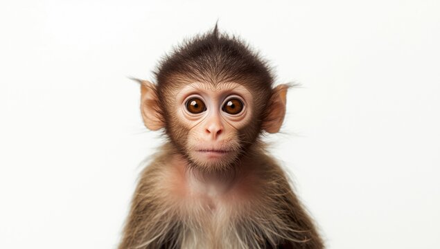 Juvenile Ateles paniscus with distinctive red face on a white backdrop, highlighting early growth stages