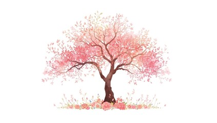 Pink and white background featuring a stylized sketch of a tree, suitable for artistic backgrounds or layouts