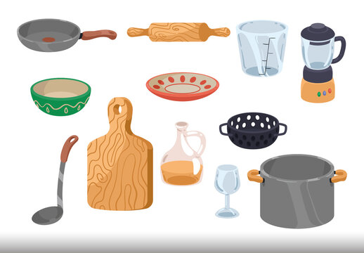 Multicolor Funny Cooking Utensils Tableware Kitchen Illustrations Set