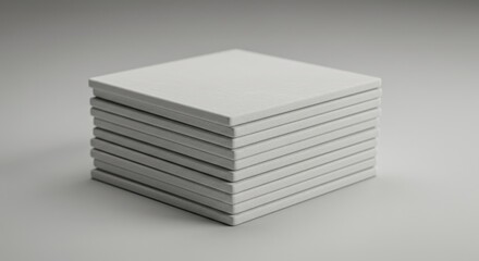 Stack of blank square coasters on a seamless gray background