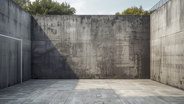 Gray concrete wall with rough texture in an outdoor space serving as a backdrop for architectural layouts