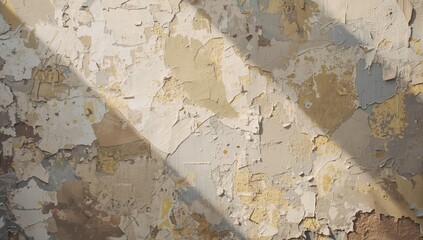 Dried paint layers on a beige and gray wall, serving as an artful texture for creative layouts