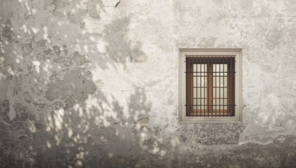 Outdoor building featuring a small barred window set into a white stone wall highlighting historic architecture
