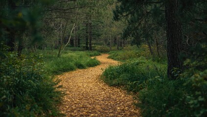 Pine needle-covered trail in a wooded area, highlighting natural erosion risk