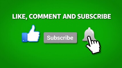 Subscribe button with thumbs up and bell icons on green background