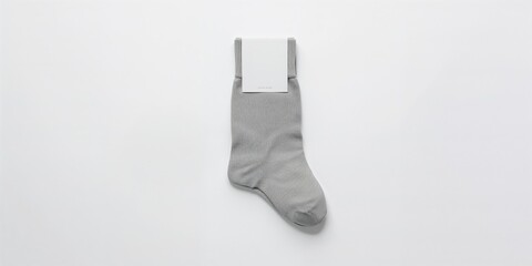 Close-up of grey socks with blank label on a white background, used for product catalog or retail display, neutral setting