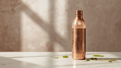 Metallic copper water container for drinking, highlighting health benefits and material durability, Earth Day