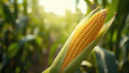 Fresh yellow corn growing in a rural farm setting, highlighting crop cultivation practices