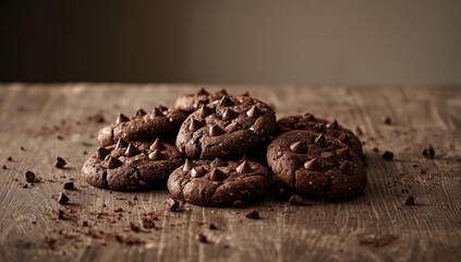 Obraz premium Chocolate cookies and white cake slices arranged for bakery product display backgrounds