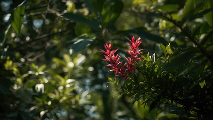 Red blossoms contrast sharply with verdant leaves, suitable for editorial or botanical pattern backgrounds