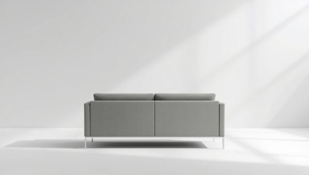 White backdrop and contemporary gray couch in a studio setting, ideal for editorial or product placement