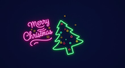 Neon Christmas tree and festive greeting glow