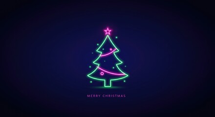 Neon Christmas tree glows against dark background