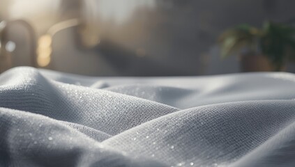 Detailed view of a grey bath towel featuring a thin checkered pattern highlighting softness for a contemporary bathroom setting, Earth Day