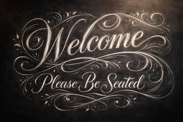 elegant chalk drawn sign on blackboard with flowing chalk script and delicate flourishes