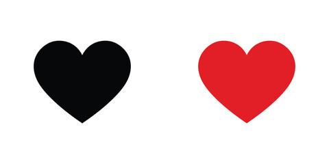 Black and Red Heart Love Icons Isolated on White Background