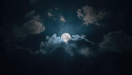 Cloud-covered full moon at night, highlighting atmospheric effects, World Night Sky Awareness
